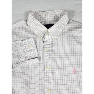 Ralph Lauren Men 17 43 Windowpane Check Button Down Shirt Pink Pony White Cotton